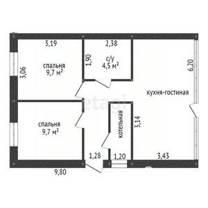 Дом 60м², 1-этажный, участок 6 сот.