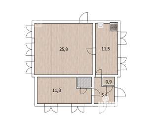 Дом 58м², 1-этажный, участок 3 сот.  