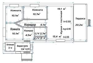Дом 116м², 1-этажный, участок 8 сот.  