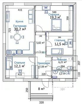 Дом 113м², 1-этажный, участок 6 сот.  