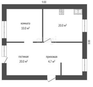 Дом 55м², 1-этажный, участок 9 сот.  