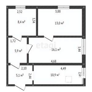 Дом 59м², 1-этажный, участок 6 сот.  