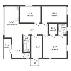 Дом 120м², 1-этажный, участок 6 сот.  