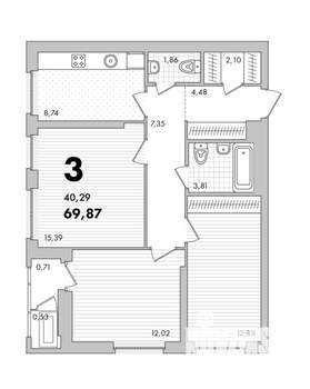 3-к квартира, на длительный срок, 70м2, 17/25 этаж