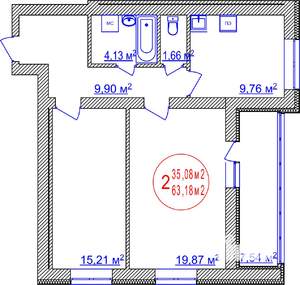 2-к квартира, строящийся дом, 63м2, 14/14 этаж