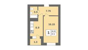 1-к квартира, вторичка, 37м2, 1/9 этаж