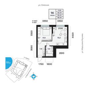 1-к квартира, вторичка, 38м2, 6/32 этаж