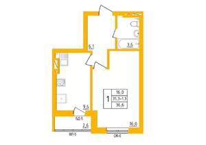 1-к квартира, строящийся дом, 37м2, 10/27 этаж