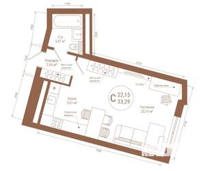 Студия квартира, вторичка, 33м2, 12/25 этаж