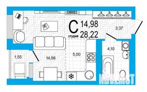 1-к квартира, вторичка, 28м2, 2/25 этаж