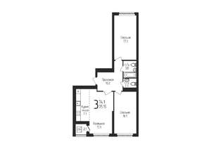 3-к квартира, строящийся дом, 75м2, 9/25 этаж