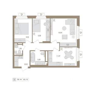 3-к квартира, вторичка, 65м2, 11/20 этаж