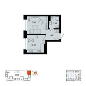 1-к квартира, вторичка, 31м2, 14/20 этаж