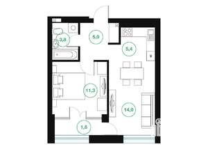 2-к квартира, строящийся дом, 41м2, 10/25 этаж