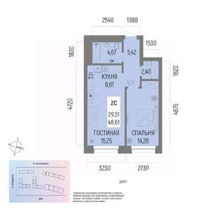 2-к квартира, вторичка, 49м2, 17/22 этаж