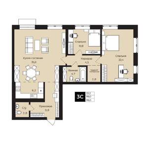 2-к квартира, вторичка, 99м2, 2/25 этаж