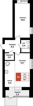 2-к квартира, вторичка, 56м2, 1/8 этаж