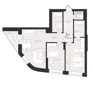 2-к квартира, строящийся дом, 78м2, 18/24 этаж