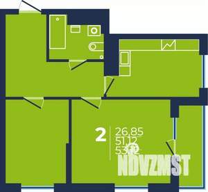 2-к квартира, строящийся дом, 53м2, 16/25 этаж