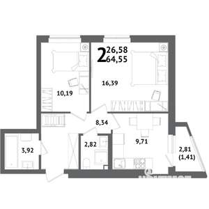 2-к квартира, вторичка, 65м2, 12/21 этаж