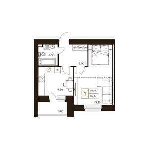 1-к квартира, строящийся дом, 41м2, 10/10 этаж