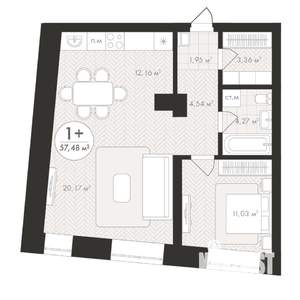 1-к квартира, строящийся дом, 57м2, 3/24 этаж