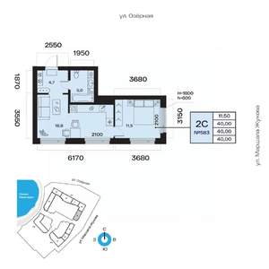 2-к квартира, вторичка, 40м2, 5/32 этаж