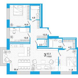 3-к квартира, вторичка, 120м2, 20/23 этаж