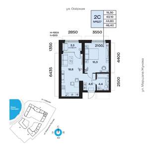 2-к квартира, вторичка, 45м2, 7/32 этаж