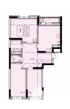 3-к квартира, строящийся дом, 86м2, 13/25 этаж