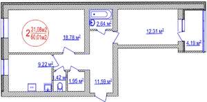 2-к квартира, строящийся дом, 60м2, 8/14 этаж