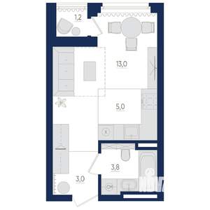 1-к квартира, вторичка, 25м2, 2/22 этаж