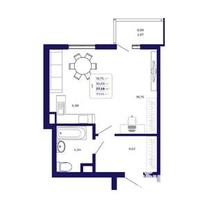 1-к квартира, вторичка, 38м2, 10/25 этаж