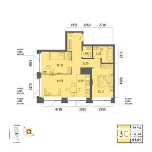 3-к квартира, вторичка, 65м2, 20/32 этаж