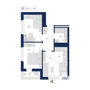 3-к квартира, вторичка, 45м2, 13/22 этаж