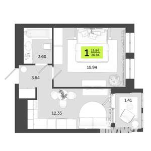 1-к квартира, вторичка, 37м2, 2/14 этаж