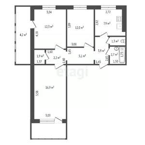 3-к квартира, вторичка, 73м2, 2/12 этаж