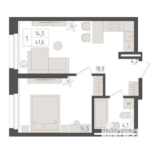 1-к квартира, вторичка, 42м2, 4/5 этаж