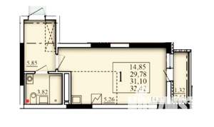 1-к квартира, строящийся дом, 31м2, 10/25 этаж