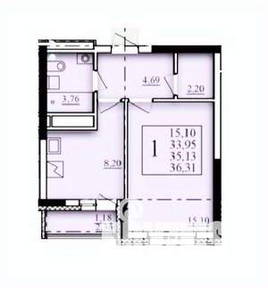 1-к квартира, строящийся дом, 35м2, 17/25 этаж