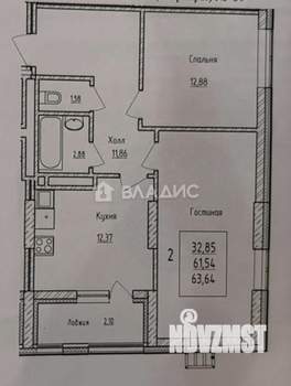 2-к квартира, вторичка, 64м2, 10/24 этаж
