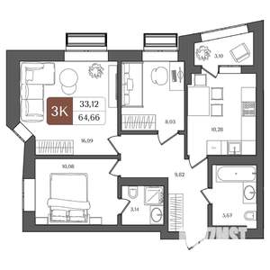 3-к квартира, строящийся дом, 65м2, 3/21 этаж