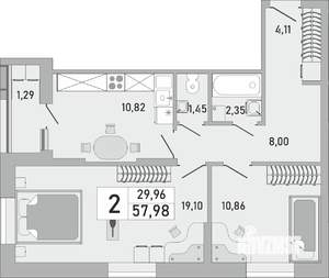 2-к квартира, строящийся дом, 58м2, 7/24 этаж