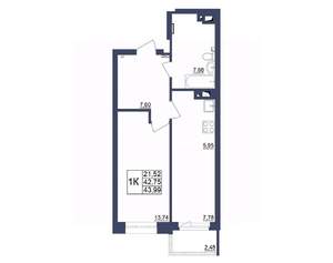1-к квартира, строящийся дом, 44м2, 33/34 этаж