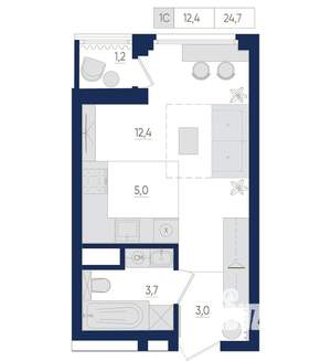 1-к квартира, вторичка, 25м2, 2/22 этаж