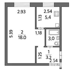 1-к квартира, вторичка, 30м2, 1/2 этаж