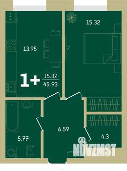 1-к квартира, строящийся дом, 46м2, 3/32 этаж