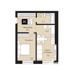 1-к квартира, вторичка, 45м2, 23/25 этаж