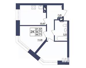 2-к квартира, строящийся дом, 45м2, 11/34 этаж