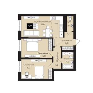 2-к квартира, вторичка, 70м2, 13/25 этаж